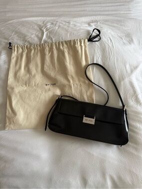 BY FAR Black Leather Shoulder Pouch with Silver Plate - The “Matilda” Bag